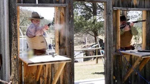 Shooters Practicing Cowboy Action Shooting Stock Footage 74621744