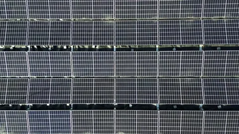 Shooting from above from a drone many solar panels installed on office buildings Stock-Footage 244806580