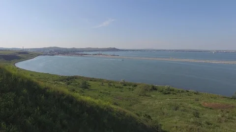 Shooting from the air of building process of Kerch bridge, Crimea Stock Footage 113415848