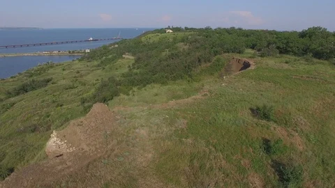 Shooting from the air of building process of Kerch bridge, Crimea Stock Footage 113416530