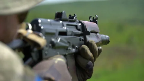 Shooting AK-74 close-up 스톡 동영상 267309926