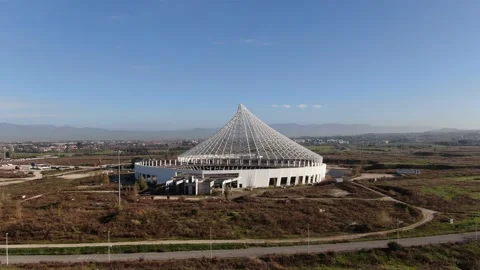 Shooting approach with drone to the Sail Designed by Calatrava City of Rome Stock Footage 147679974