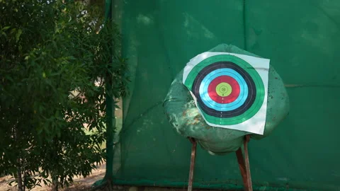 Shooting archery on its target shot on sony a7iv Stock Footage 246983704
