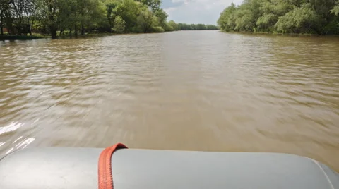 Shooting from a boat on the river Stock Footage 63222590