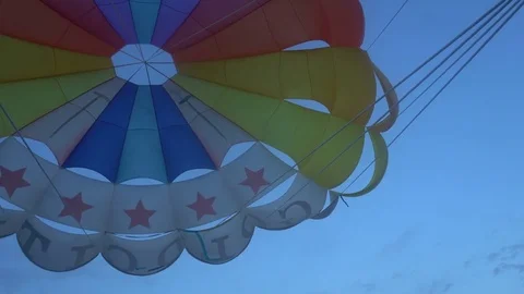 Shooting from the bottom of the parachute during flight, beautiful view Video stock 81916635