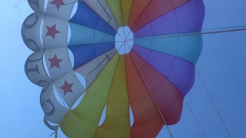 Shooting from the bottom of the parachute during flight, beautiful view Video stock 81919772