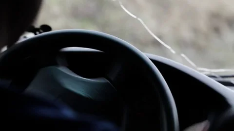 Shooting from car interior as SUV going ahead at cloudy day. Stock Footage 76047581