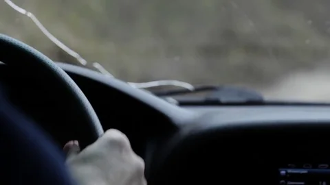 Shooting from car interior as SUV going ahead at cloudy day. Stock Footage 76047922