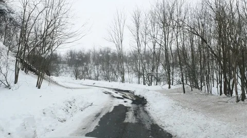 Shooting the car on the road with snow Video stock 102010357