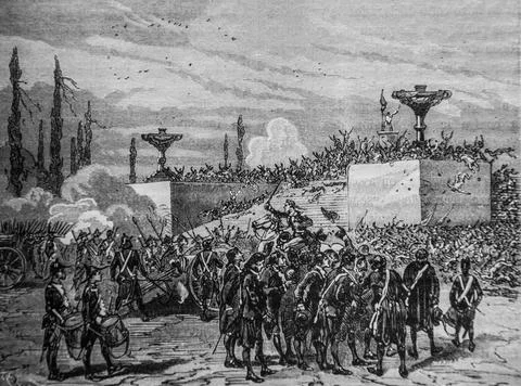 Shooting at the Champ de Mars, 1672-1792, History of France by Henri Martin, Stock Illustration