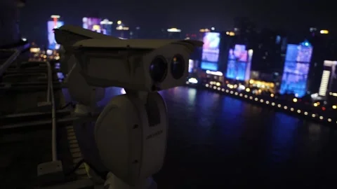 Shooting the city at night from the observation deck in China, Guangzhou. Stock Footage 155360124