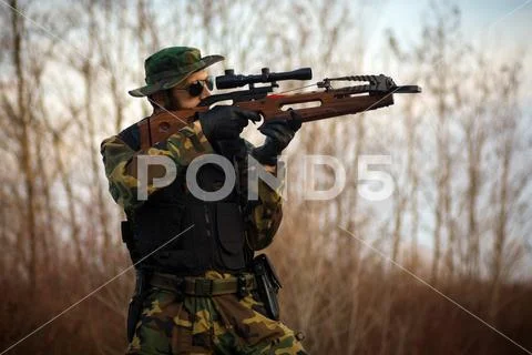 Shooting with crossbow Stock Photos