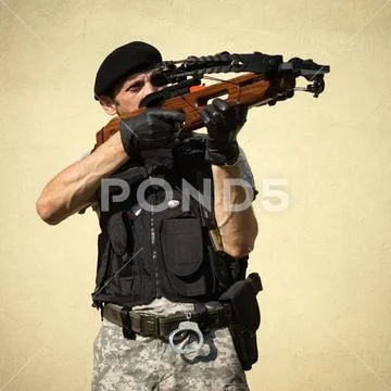 Shooting with crossbow Stock Photos