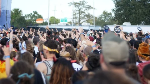 Shooting of the Crowd dancing during the fest Stock Footage 98222783