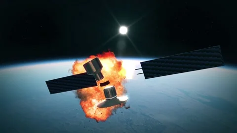 Shooting down a satellite in orbit with a missile Stock Footage 159244090
