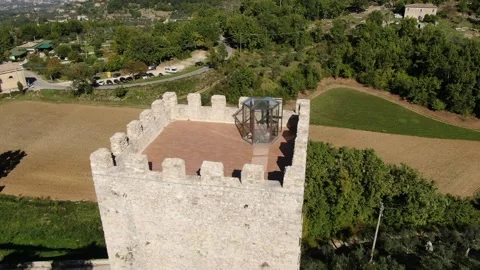 Shooting with drone at the ancient Acropolis Tower of Civitavecchia Arpino Stock Footage 147382055