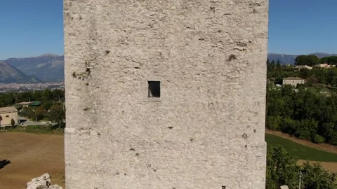 Shooting with drone at the ancient Acropolis Tower of Civitavecchia Arpino Stock Footage 147383008