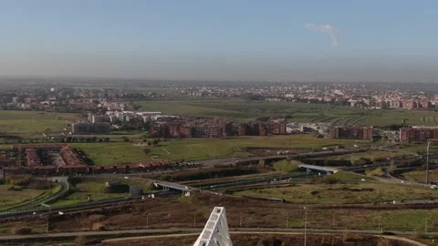 Shooting with drone backwards to the Vela Designed by Calatrava City of Rome Stock Footage 147680315