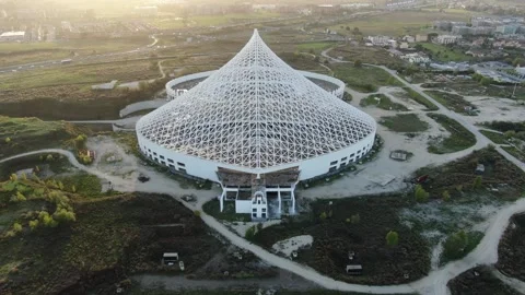 Shooting with drone backwards to the Vela Designed by Calatrava City of Rome Stock Footage 147680428