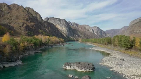 Shooting from a drone flying over a mountain river. Stock Footage 311106944
