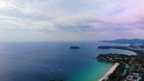 Shooting from a drone Karon View Point, beaches, turquoise water, mountains Stock Footage 246107484