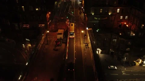 Shooting from the drone of the night streets of Edinburgh. Stock Footage 202024796