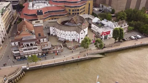 Shooting from the drone Shakespeare's Globe on the Thames embankment. Stock Footage 189511133