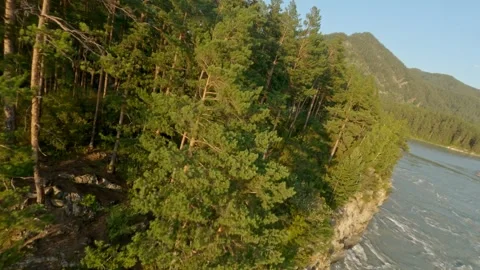 Shooting from a dynamic FPV drone. A flight over a bubbling mountain river with Stock-Footage 278366109