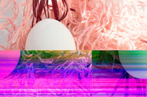 Shooting Easter, one egg on a pink background - damaged file. Abstract textur Stock-Fotos