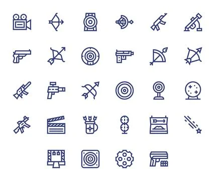 Shooting Exclusive Vector Set featuring 28 Bold Line Pixel Aligned High Res.. Stock Illustration