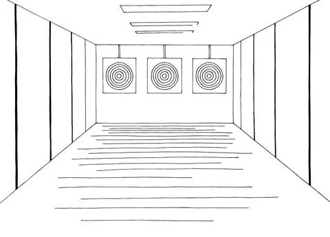 Shooting gallery graphic black white interior sketch illustration vector Stock Illustration