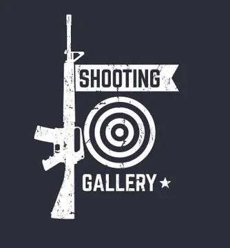 Shooting Gallery logo, sign with automatic rifle, grunge texture can be remov Stock Illustration