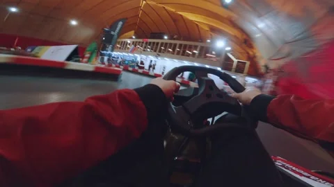 Shooting go-karts on an action camera, an action camera shoots go-karts Stock Footage 270537284