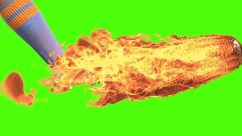 Shooting on goal in slow motion with burning soccer ball on a green screen Stock Footage 79754401