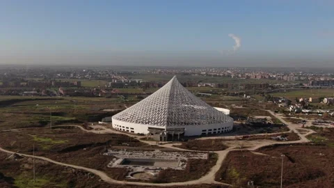 Shooting with grazing drone to the Sail Designed by Calatrava City of Rome Stock Footage 147680302