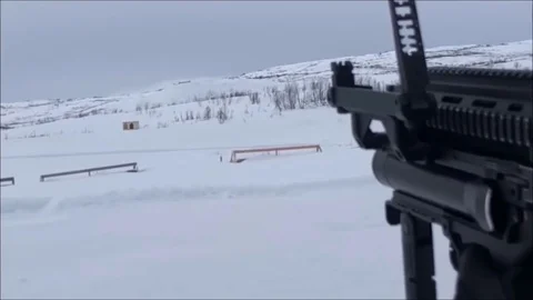Shooting from a grenade launcher at a moving target Stock Footage 120834147