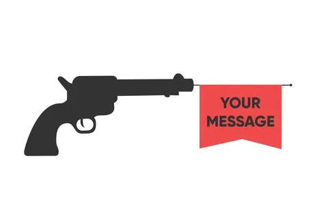 Shooting gun with vector flag and YOUR MESSAGE template. Weapon pistol vector Stock Illustration