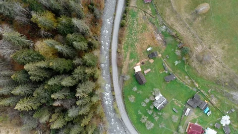 Shooting from a height of a mountain river. Mountain river from the heights. Stock Footage 123315892
