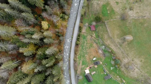 Shooting from a height of a mountain river. Mountain river from the heights. Stockbeeldmateriaal 123316173