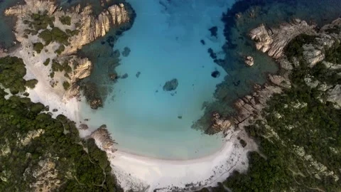 Shooting from helicopter empty sand beach with transparent clear sea water Stock Footage 149468421