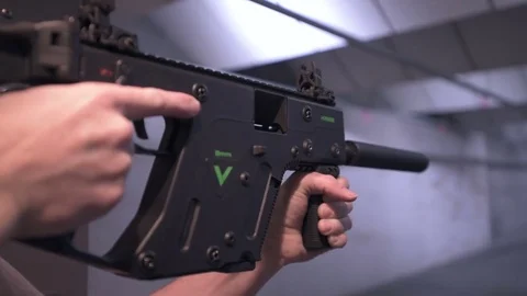 Shooting indoor Kriss Vector closeup Stock Footage 85128782