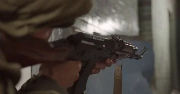 Shooting from the machine gun Stock Footage 85559394