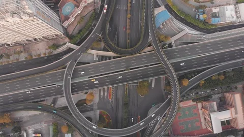 Shooting multi-level interchange with a vertically lowered camera. Guangzhou Stock Footage 102565473