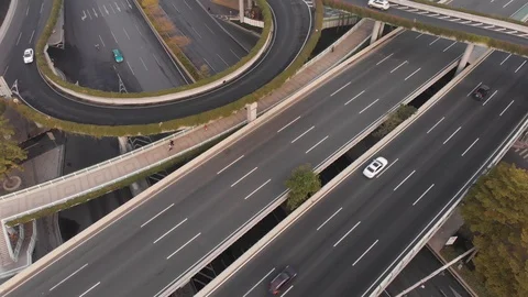 Shooting a multi-level junction on the highway. Raise the drone up. Guangzhou Stock Footage 102586393