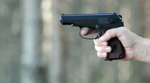 Shooting from a pneumatic gun Close-up Stock Footage 60575549