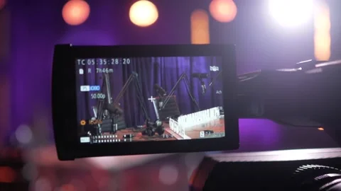 Shooting a podcast on studio Stock Footage 153108614