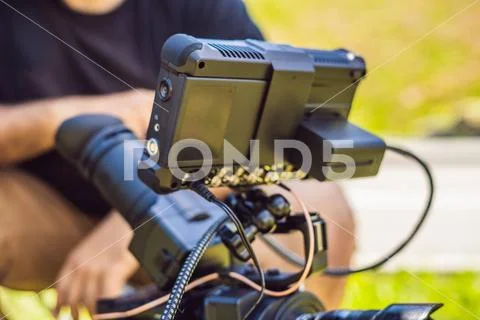 Shooting process on cinema stage - commercial production set, exterior location Stock Photos
