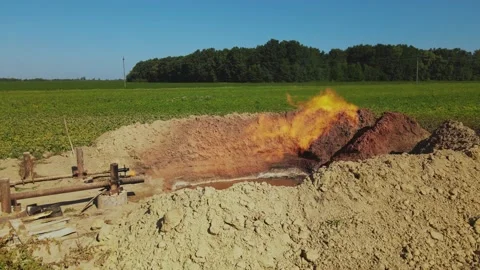 Shooting from quadcopter of gas pipeline section near oil gas processing plant Stock Footage 219953918