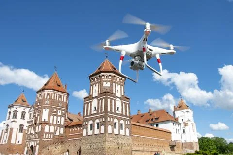 Shooting with quadrocopter architectural monuments and historical sites Fotos Stock
