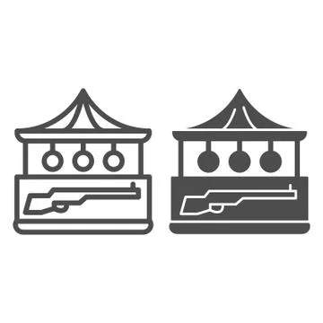Shooting range line and solid icon, Amusement park concept, Small stall with Illustrazione stock